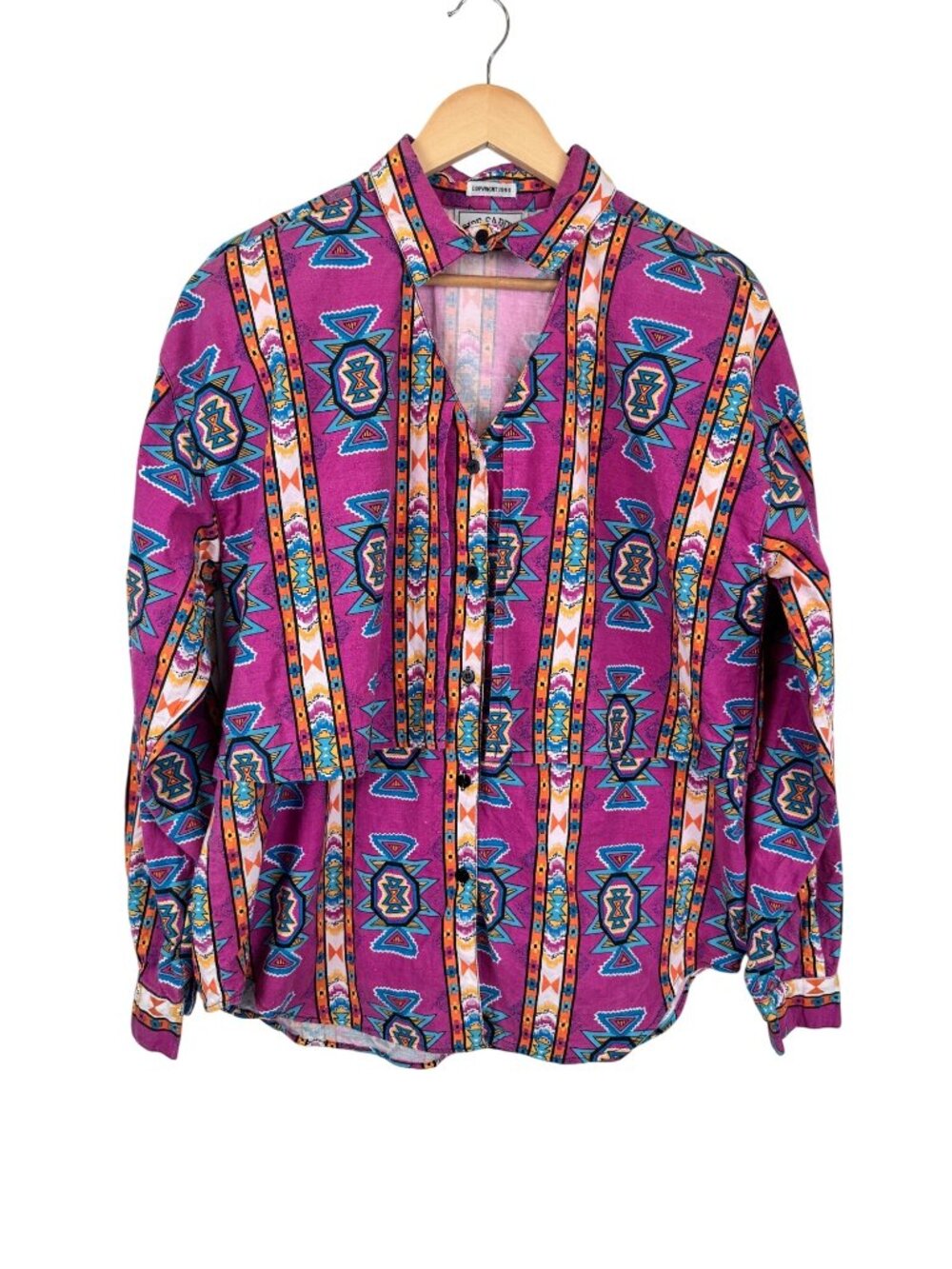 Vintage 1993 Side Saddle Button Up Shirt Aztec Print 100% Cotton Size L Western